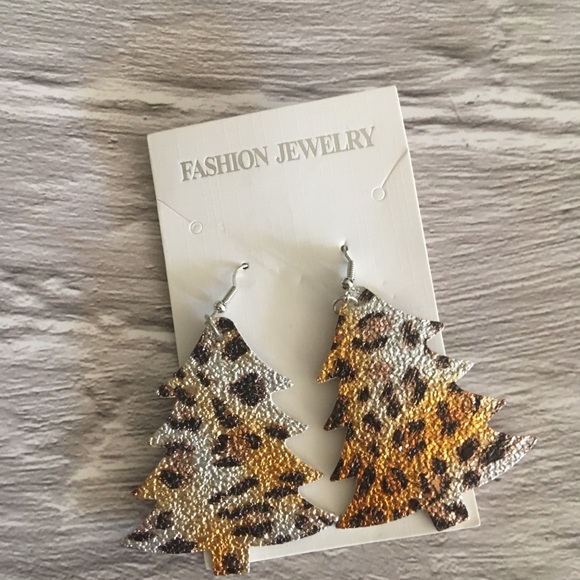 Cheetah Faux Leather Christmas Earrings - Picture 2 of 3